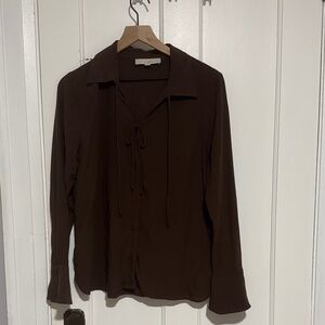 LOFT Chocolate Blouse with Neck Tie